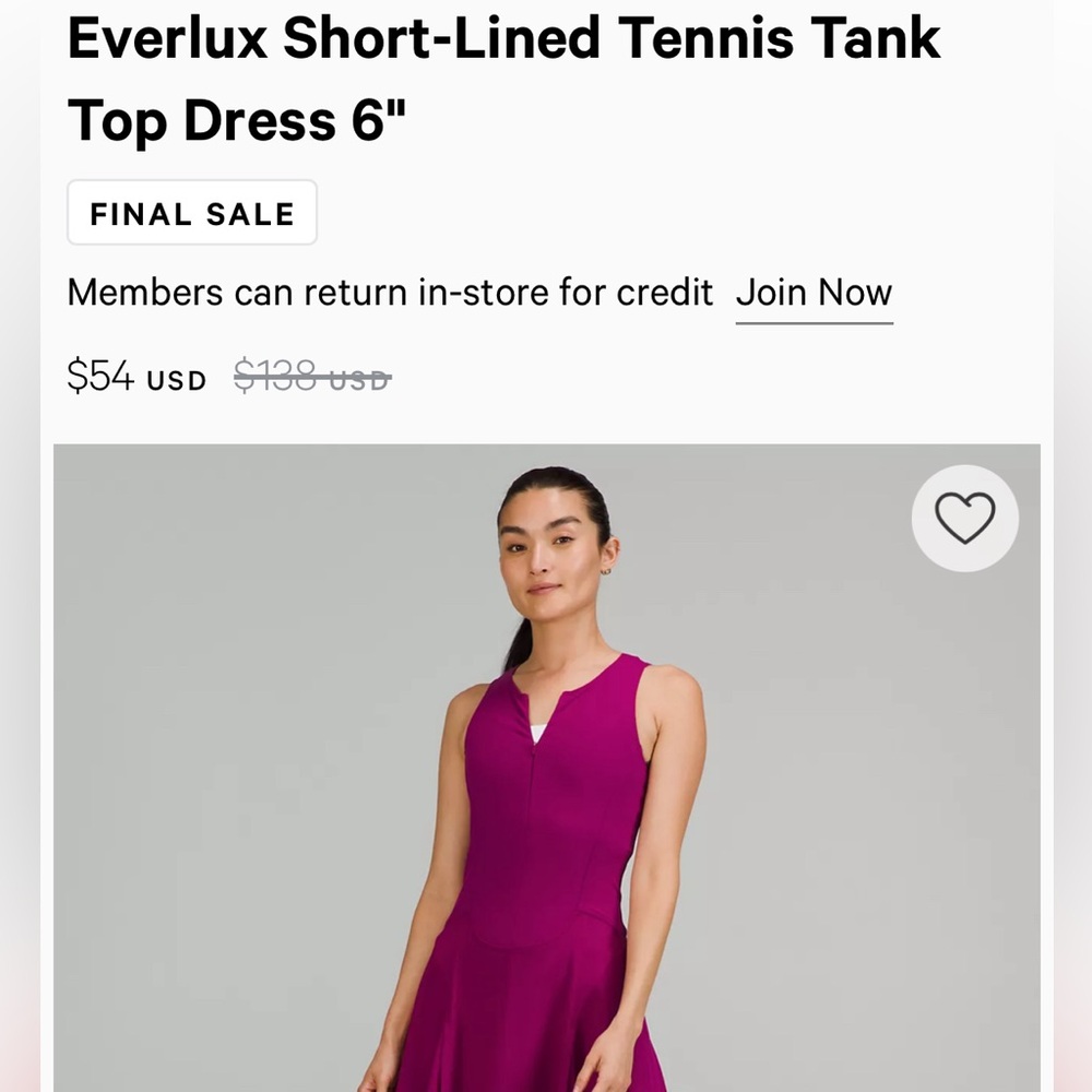 Lululemon Everlux Tennis Dress size 4